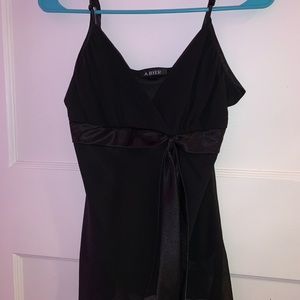 Black A. Byer Silk Top w/ Velvet Tie, Size Medium